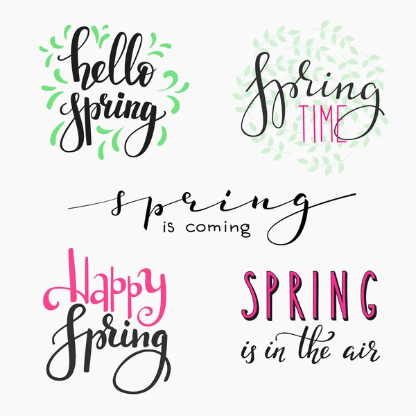 Hallo voorjaar belettering typografie — Stockvector