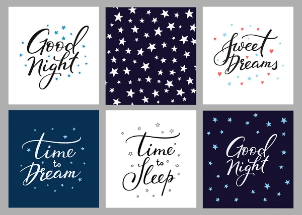 Bonne nuit lettrage carte postale ensemble — Image vectorielle