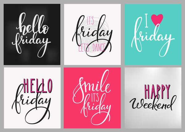 Friday Weekend lettering postcard set — Stock Vector