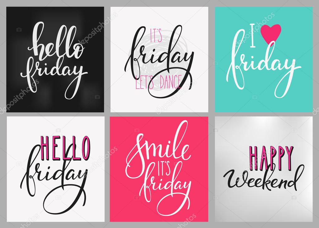 Friday Weekend lettering postcard set