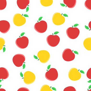 Kırmızı ve sarı elma ile vektör sorunsuz desen. Desen elması. Karikatür elma desen. Apple arka plan.