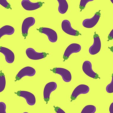 Mor patlıcan ile vektör dikişsiz desen. Baskı desen patlıcan. Karikatür patlıcan desen. Patlıcan arka plan.