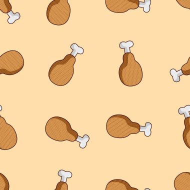 Vektör kızarmış tavuk bacakları dikişsiz desen. Karikatür retro tavuk bacakları arka plan.