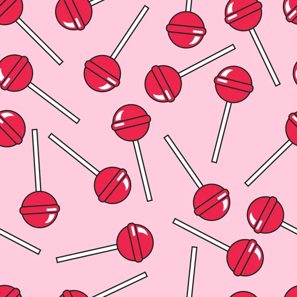 Lecca lecca-lecca rosa vettoriale modello senza soluzione di continuità. Cartone animato retrò modello caramelle dolci rosse. Lecca lecca su sfondo rosa . — Vettoriale Stock