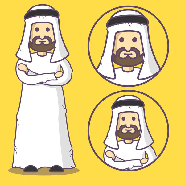 Kartun Arab dalam pakaian tradisional muslim nasional. Emoji arab vektor. Ikon Arab. Set karakter arab dalam gaya kartun . - Stok Vektor