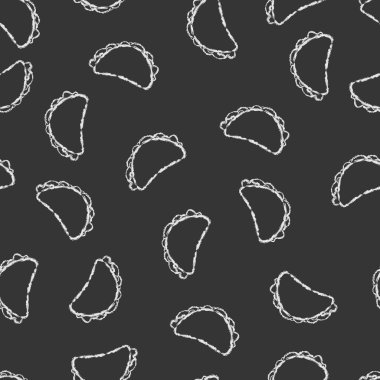 Vektör dikişsiz desen el çizilmiş fırça hattı tebeşir beyaz taco siyah arka plan üzerinde