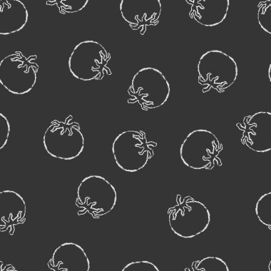 Vektör dikişsiz desen el çizilmiş fırça hattı siyah arka plan üzerinde beyaz domates tebeşir