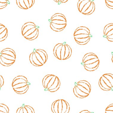 Vektör dikişsiz desen el çizilmiş fırça çizgi tebeşir renk kabak beyaz arka plan üzerinde