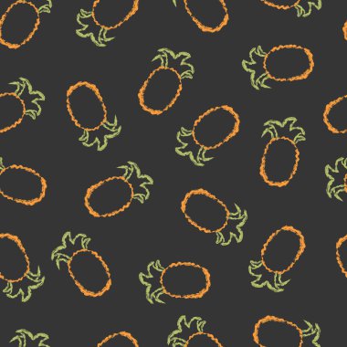 Vektör dikişsiz desen el çizilmiş fırça çizgi renk ananas siyah arka plan üzerinde