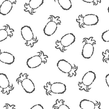 Vektör dikişsiz desen el beyaz arka plan üzerinde fırça hattı siyah ananas çizilmiş