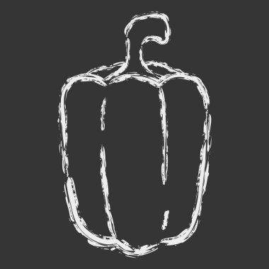 Vektör el çizilen fırça hat tebeşir beyaz tatlı biber siyah arka plan üzerine