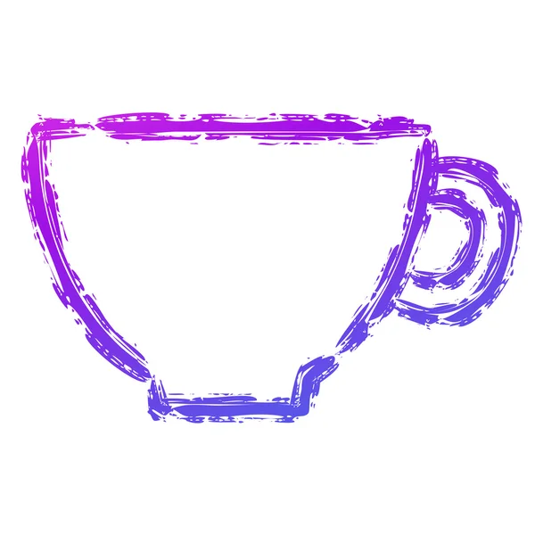 Wektor ręcznie rysowane szczotki linii filiżanki kawy. Moda fioletowy i niebieski gradient kawy — Wektor stockowy
