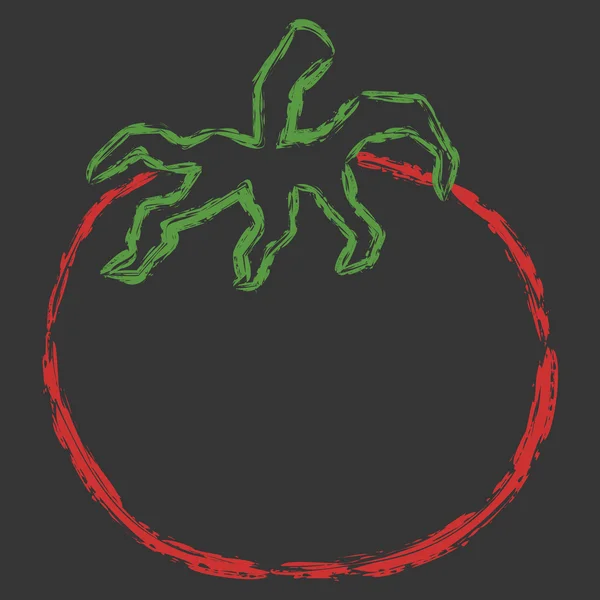 Vector hand getekende borstel lijn krijt rode tomaat op zwarte achtergrond — Stockvector