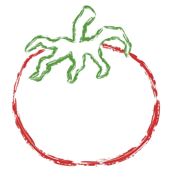 Vector hand getekende borstel lijn krijt rode tomaat op witte achtergrond — Stockvector