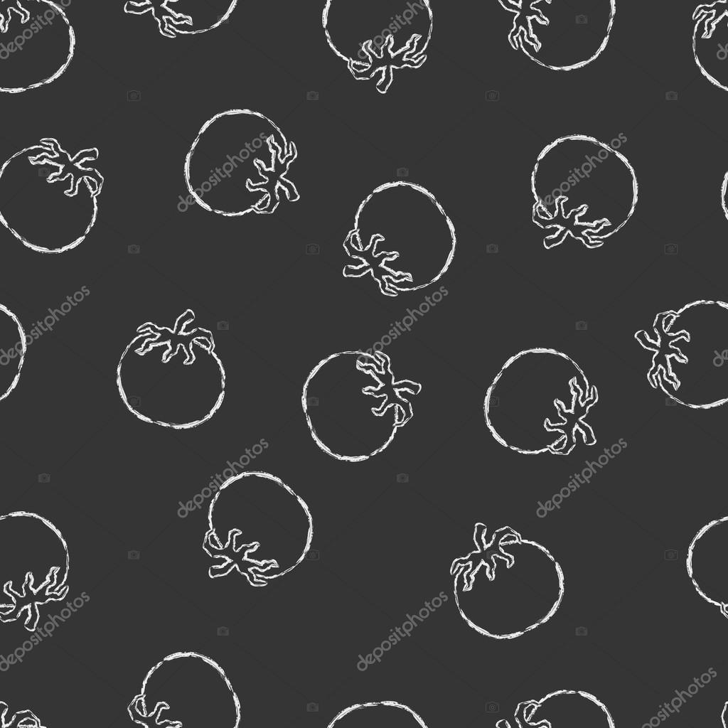 Vector seamless pattern hand drawn brush line chalk white tomato on