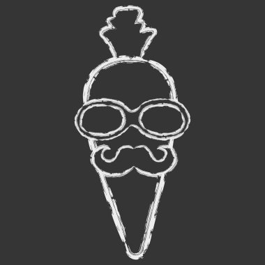 Vektör el çizilen fırça hat beyaz havuç kısa kuyruğu, bıyık ve siyah arka plan üzerine gözlük ile