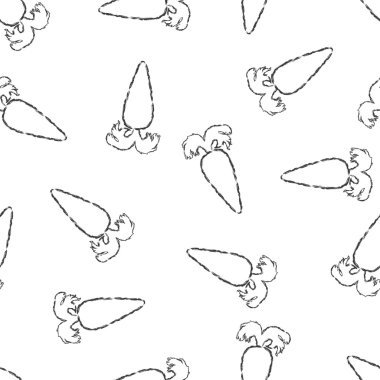 Vektör seamless modeli elle çizilmiş fırça hat tebeşir siyah havuç ile beyaz arka plan üzerinde büyük kuyruk