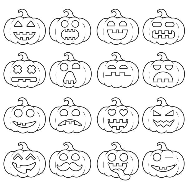 Set icône emoji citrouille ligne noire pour Halloween — Image vectorielle