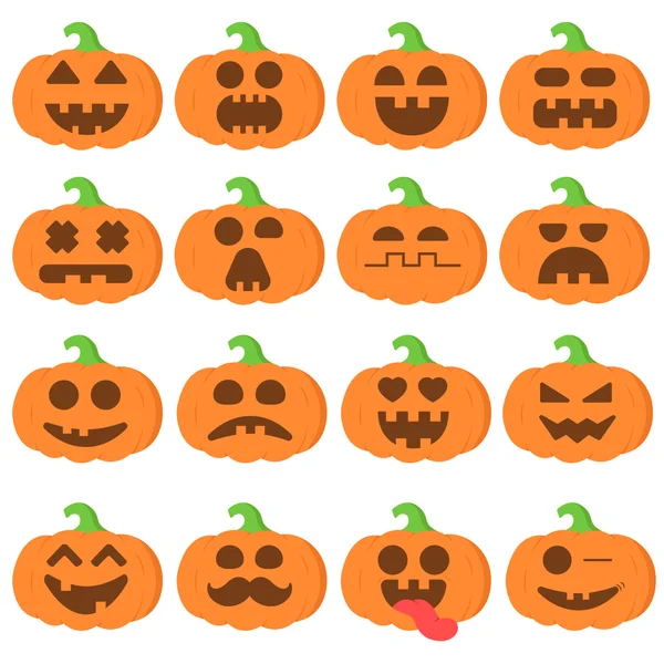 Set icône emoji dessin animé citrouille orange pour Halloween — Image vectorielle