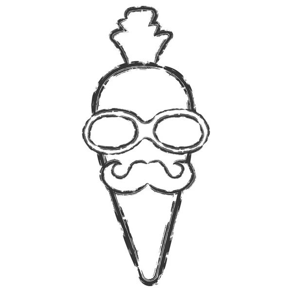 Vector dibujado a mano cepillo línea negra zanahoria con cola corta, bigote y gafas sobre fondo blanco — Archivo Imágenes Vectoriales