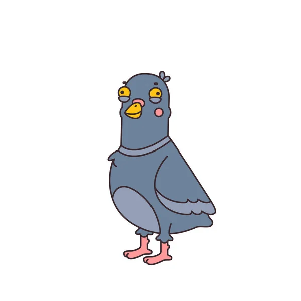Cartoon Mignon Fou Drôle Pigeon Urbain Oiseau Vecteur Illustration — Image vectorielle