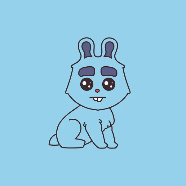 Dessin Animé Mignon Drôle Lapin Bleu Assis Illustration Vectorielle — Image vectorielle