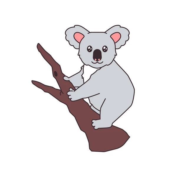在树枝向量图上的卡通可爱的灰色树袋熊 — 图库矢量图片