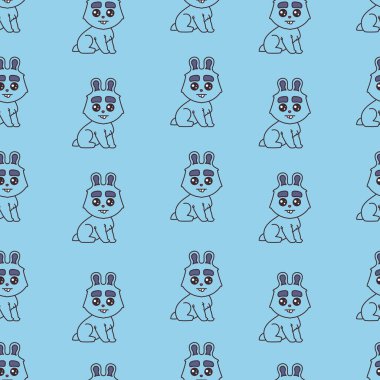 Mavi arka planda çizgi film karakteri olan kusursuz bir desen.