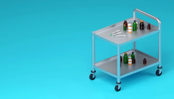 Medical equipment for vaccination on medical cabinet trolley isometric 3d illustration