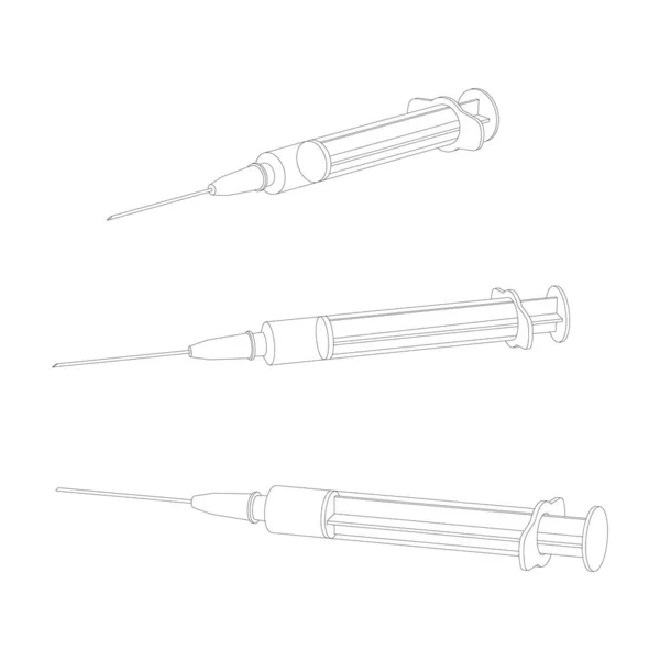 Seringue Médicale Style Contour Illustration Vectorielle Isométrique — Image vectorielle