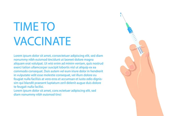 Conceito Bandeira Médica Com Tempo Texto Para Vacinar Mão Segurando —  Vetores de Stock