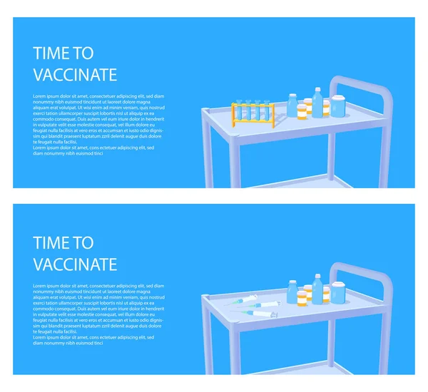 Fogalom Orvosi Banner Szöveges Idő Vakcinázására Orvosi Kabinet Kocsi Orvosi — Stock Vector
