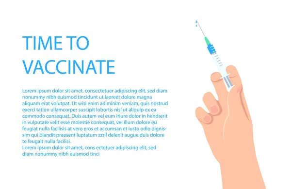 Concept Bannière Médicale Avec Temps Texte Pour Vacciner Tenir Main — Image vectorielle