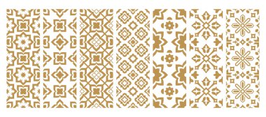 Arap doğusundaki çiçeklerle süslenmiş soyut arabesk desenlerini ayarlayın. Beyaz arkaplan vektör illüstrasyonunda doğu motif deseni