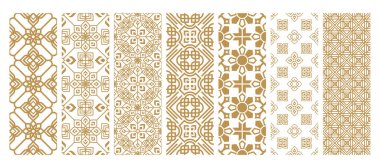 İslami oryantal süslemeli çiçek geometrik arabesk desenini ayarlayın. Beyaz arkaplan vektör illüstrasyonunda doğu motif deseni