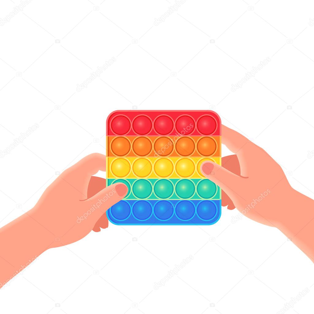 Colorful fidget sensory antistress toy pop it in hand vector illustration