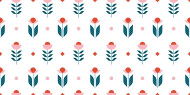 Soyut çiçekleri ve polka noktalarını kuzeyli tarzında gösteren desensiz çiçek deseni. 