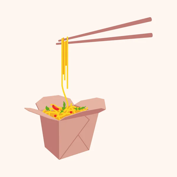 Nouilles Asiatiques Aux Légumes Dans Une Boîte Papier Baguettes Avec — Image vectorielle