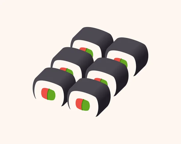 Sushi Roll Nori Salmon Cucumber Vector Isometric — 图库矢量图片