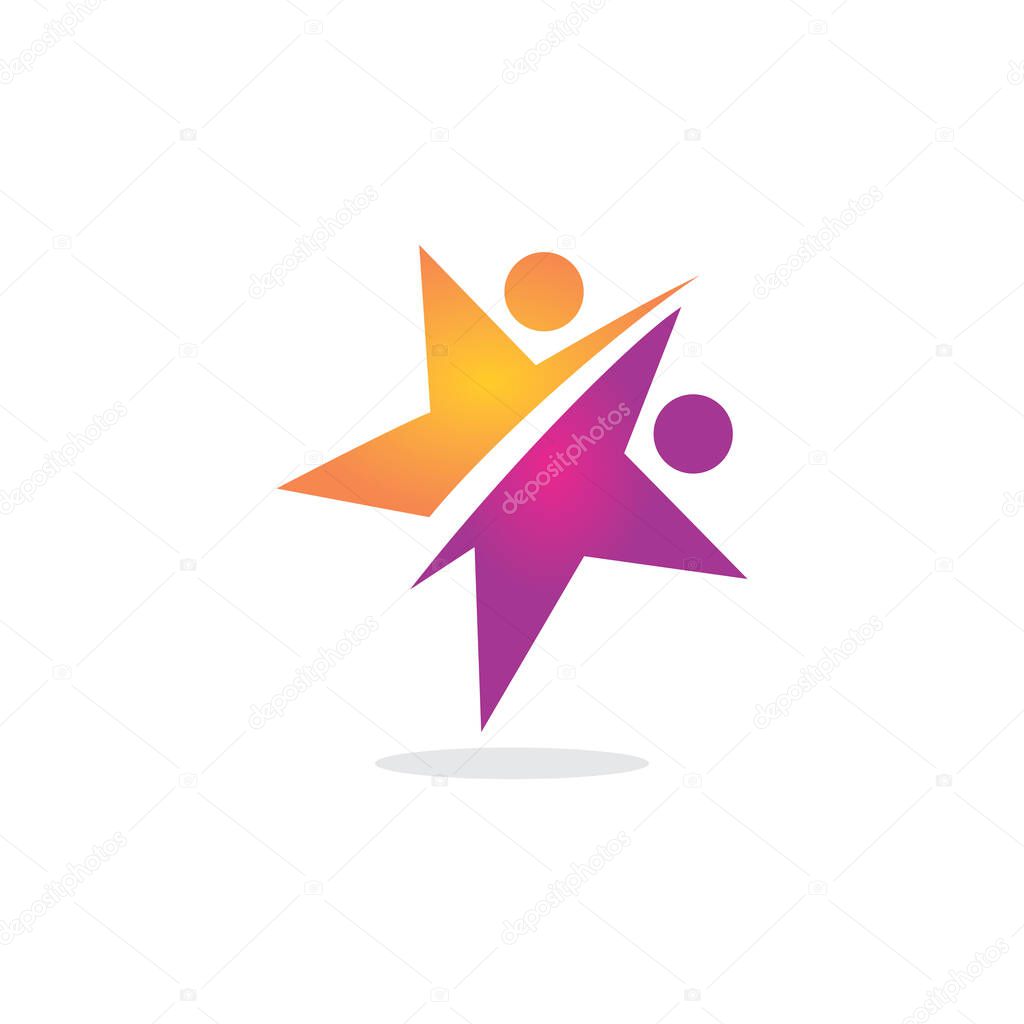 Abstract people team work star logo icon flat concept vector graphic design