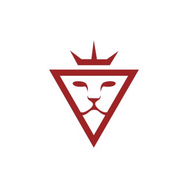 Üçgen aslan yüzlü kral logosu düz konsept vektör grafik tasarımı