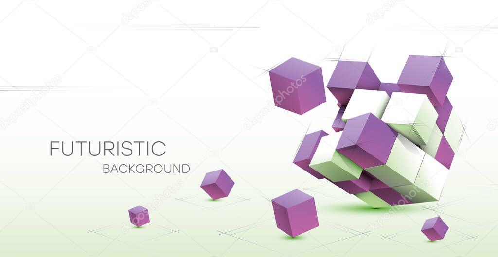 3D Abstract background with cubes. Volumetric abstract background, connection from geometric cubes. Science and technology. Internet communications. Vector illustration.