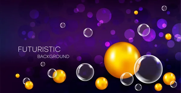 Realistic Background Colorful Bubbles Reflection Effect Transparent Yellow Balls Highlights — Stock Vector