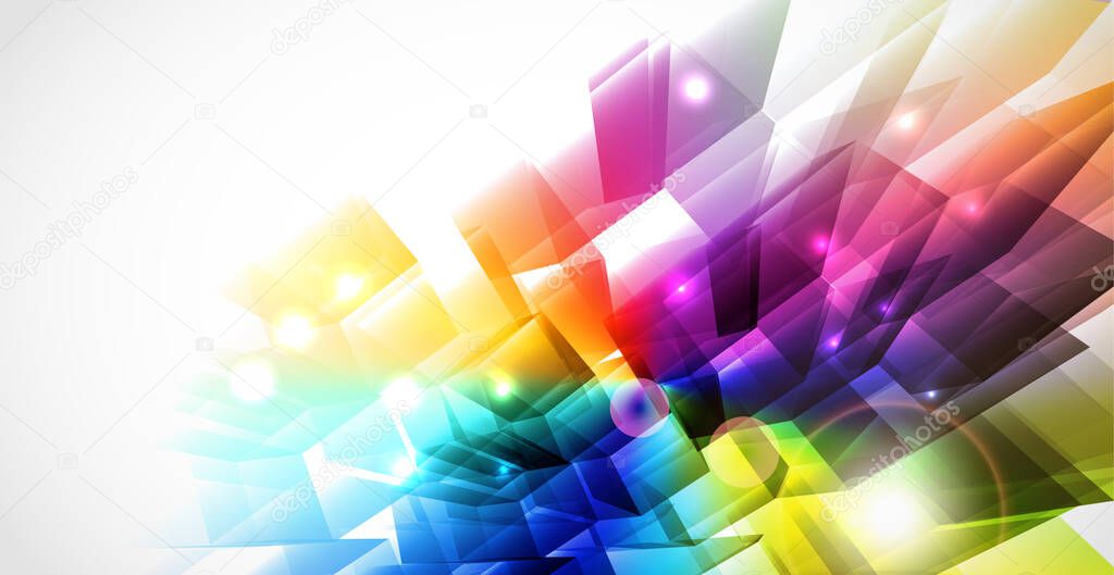 Abstract background with multicolored geometric shapes, dynamic vector illustration. Multifunctional design can be used as a festive background, postcard.