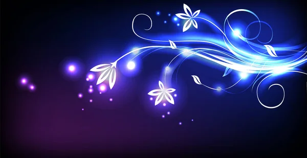 光ネオン効果を持つ抽象的な背景 花を背景に輝く ベクトル — ストックベクタ