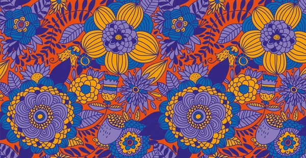Luxusní Květinové Batik Pozadí Květinová Dekorace Kudrlinky Ilustrace Ručně Kreslené — Stockový vektor