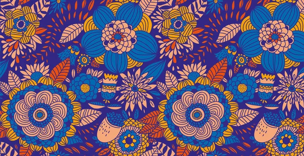 Luxusní Květinové Batik Pozadí Květinová Dekorace Kudrlinky Ilustrace Ručně Kreslené — Stockový vektor