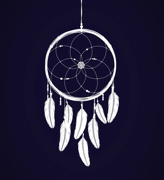 Dreamcatcher met veren en Beaded Thread. Eethnic Azteekse, dra — Stockvector