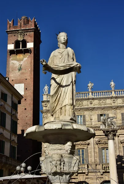 Fontana Madonna Verona in Piazza delle Erbe (Piazza del Mercato di Verona) — Foto Stock