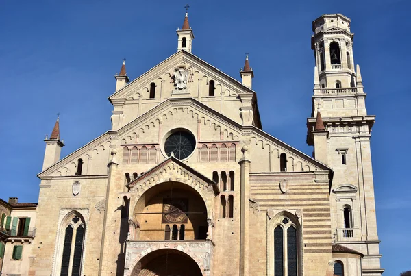 Кафедрального собору Верони фасад з композитного стиль і дзвіниця — стокове фото